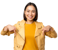 portrait-happy-smiling-asian-girl-pointing-fingers-down-showing-logo-demonstrating